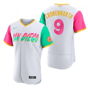 Men's San Diego Padres #9 Jake Cronenworth 2022 White City Connect Flex Base Stitched Baseball Jersey Men's San Diego Padres #9 Jake Cronenworth 2022 White City Connect Flex Base Stitched Baseball Jersey