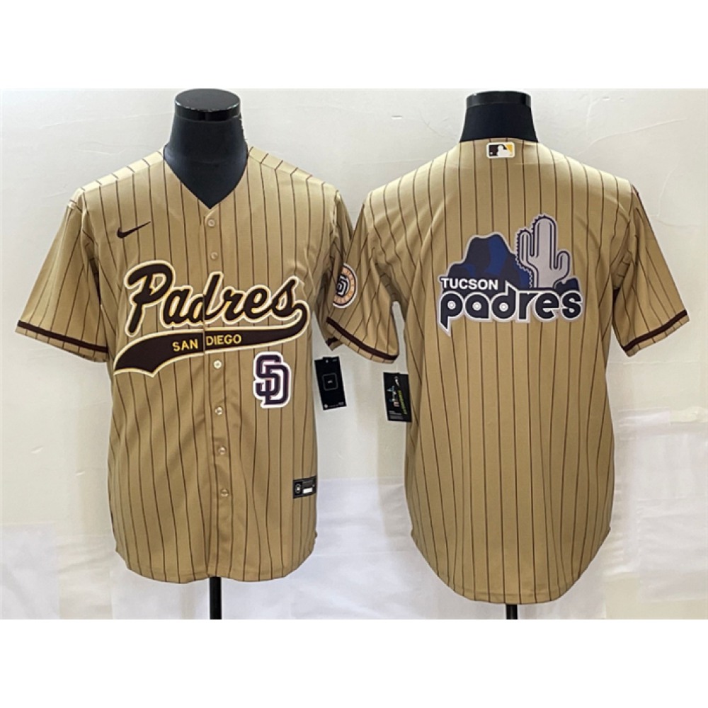 Men's San Diego Padres Tan Big Logo in Back Cool Base Stitched Baseball Jersey