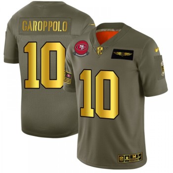Men's San Francisco 49ers #10 Jimmy Garoppolo 2019 Olive/Gold Salute To Service Limited Stitched NFL Jersey Men's San Francisco 49ers #10 Jimmy Garoppolo 2019 Olive/Gold Salute To Service Limited Stitched NFL Jersey