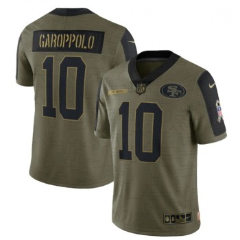 Men's San Francisco 49ers #10 Jimmy Garoppolo 2021 Olive Salute To Service Limited Stitched Jersey Men's San Francisco 49ers #10 Jimmy Garoppolo 2021 Olive Salute To Service Limited Stitched Jersey