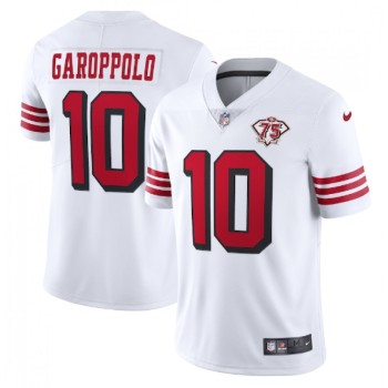 Men's San Francisco 49ers #10 Jimmy Garoppolo 2021 White 2nd 75th Anniversary 2nd Alternate Vapor Untouchable Limited Stitched NFL Jersey Men's San Francisco 49ers #10 Jimmy Garoppolo 2021 White 2nd 75th Anniversary 2nd Alternate Vapor Untouchable Limited Stitched NFL Jersey