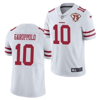 Men's San Francisco 49ers #10 Jimmy Garoppolo 2021 White 75th Anniversary Vapor Untouchable Stitched NFL Jersey Men's San Francisco 49ers #10 Jimmy Garoppolo 2021 White 75th Anniversary Vapor Untouchable Stitched NFL Jersey