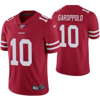 Men's San Francisco 49ers #10 Jimmy Garoppolo Red 2019 100th season Vapor Untouchable Limited Stitched NFL Jersey Men's San Francisco 49ers #10 Jimmy Garoppolo Red 2019 100th season Vapor Untouchable Limited Stitched NFL Jersey