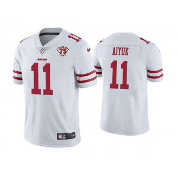 Men's San Francisco 49ers #11 Brandon Aiyuk 2021 White 75th Anniversary Vapor Untouchable Stitched NFL Jersey Men's San Francisco 49ers #11 Brandon Aiyuk 2021 White 75th Anniversary Vapor Untouchable Stitched NFL Jersey