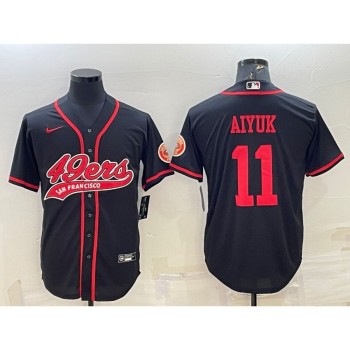 Men's San Francisco 49ers #11 Brandon Aiyuk Black With Patch Cool Base Stitched Baseball Jersey Men's San Francisco 49ers #11 Brandon Aiyuk Black With Patch Cool Base Stitched Baseball Jersey