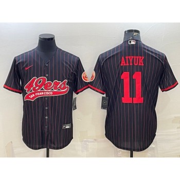 Men's San Francisco 49ers #11 Brandon Aiyuk Black With Patch Cool Base Stitched Baseball Jersey Men's San Francisco 49ers #11 Brandon Aiyuk Black With Patch Cool Base Stitched Baseball Jersey