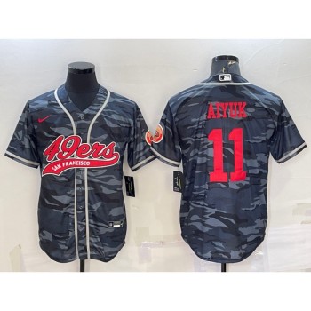 Men's San Francisco 49ers #11 Brandon Aiyuk Grey Red Camo With Patch Cool Base Stitched Baseball Jersey Men's San Francisco 49ers #11 Brandon Aiyuk Grey Red Camo With Patch Cool Base Stitched Baseball Jersey
