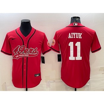 Men's San Francisco 49ers #11 Brandon Aiyuk Red With Patch Cool Base Stitched Baseball Jersey Men's San Francisco 49ers #11 Brandon Aiyuk Red With Patch Cool Base Stitched Baseball Jersey
