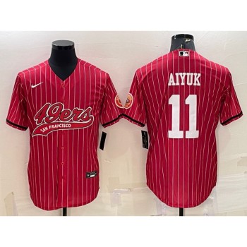 Men's San Francisco 49ers #11 Brandon Aiyuk Red With Patch Cool Base Stitched Baseball Jersey Men's San Francisco 49ers #11 Brandon Aiyuk Red With Patch Cool Base Stitched Baseball Jersey