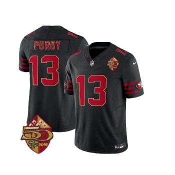Men's San Francisco 49ers #13 Brock Purdy Black 2023 F.U.S.E. 50th Patch Throwback Stitched Football Jersey Men's San Francisco 49ers #13 Brock Purdy Black 2023 F.U.S.E. 50th Patch Throwback Stitched Football Jersey