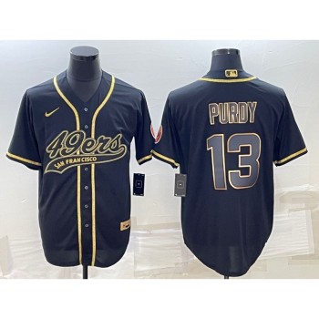 Men's San Francisco 49ers #13 Brock Purdy Black Gold With Patch Cool Base Stitched Baseball Jersey Men's San Francisco 49ers #13 Brock Purdy Black Gold With Patch Cool Base Stitched Baseball Jersey
