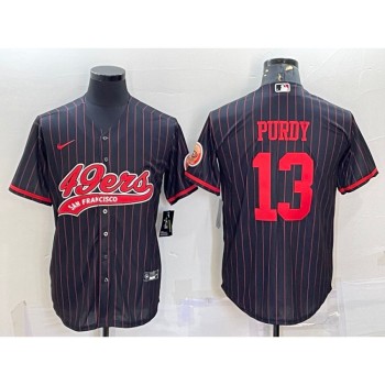 Men's San Francisco 49ers #13 Brock Purdy Black With Patch Cool Base Stitched Baseball Jersey Men's San Francisco 49ers #13 Brock Purdy Black With Patch Cool Base Stitched Baseball Jersey