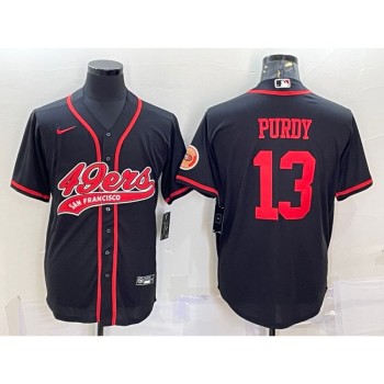 Men's San Francisco 49ers #13 Brock Purdy Black With Patch Cool Base Stitched Baseball Jersey Men's San Francisco 49ers #13 Brock Purdy Black With Patch Cool Base Stitched Baseball Jersey