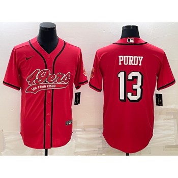 Men's San Francisco 49ers #13 Brock Purdy New Red With Patch Cool Base Stitched Baseball Jersey Men's San Francisco 49ers #13 Brock Purdy New Red With Patch Cool Base Stitched Baseball Jersey