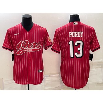 Men's San Francisco 49ers #13 Brock Purdy Red With Patch Cool Base Stitched Baseball Jersey Men's San Francisco 49ers #13 Brock Purdy Red With Patch Cool Base Stitched Baseball Jersey