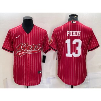 Men's San Francisco 49ers #13 Brock Purdy Red With Patch Cool Base Stitched Baseball Jersey Men's San Francisco 49ers #13 Brock Purdy Red With Patch Cool Base Stitched Baseball Jersey