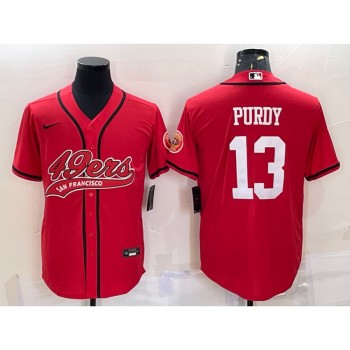 Men's San Francisco 49ers #13 Brock Purdy Red With Patch Cool Base Stitched Baseball Jersey Men's San Francisco 49ers #13 Brock Purdy Red With Patch Cool Base Stitched Baseball Jersey