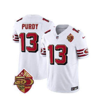 Men's San Francisco 49ers #13 Brock Purdy White 2023 F.U.S.E. 50th Patch Vapor Untouchable Limited Stitched Football Jersey Men's San Francisco 49ers #13 Brock Purdy White 2023 F.U.S.E. 50th Patch Vapor Untouchable Limited Stitched Football Jersey