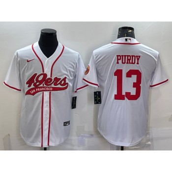 Men's San Francisco 49ers #13 Brock Purdy White With Patch Cool Base Stitched Baseball Jersey Men's San Francisco 49ers #13 Brock Purdy White With Patch Cool Base Stitched Baseball Jersey