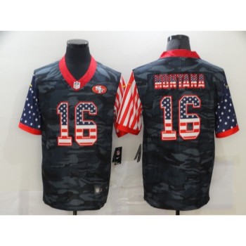 Men's San Francisco 49ers #16 Joe Montana 2020 Camo USA Flag Limited Stitched Jersey Men's San Francisco 49ers #16 Joe Montana 2020 Camo USA Flag Limited Stitched Jersey
