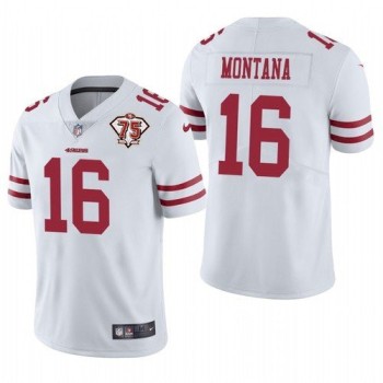 Men's San Francisco 49ers #16 Joe Montana 2021 White 75th Anniversary Vapor Untouchable Stitched NFL Jersey Men's San Francisco 49ers #16 Joe Montana 2021 White 75th Anniversary Vapor Untouchable Stitched NFL Jersey