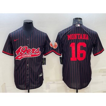Men's San Francisco 49ers #16 Joe Montana Black Cool Base Stitched Baseball Jersey Men's San Francisco 49ers #16 Joe Montana Black Cool Base Stitched Baseball Jersey