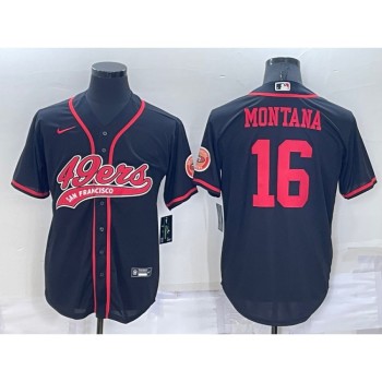 Men's San Francisco 49ers #16 Joe Montana Black Cool Base Stitched Baseball Jersey Men's San Francisco 49ers #16 Joe Montana Black Cool Base Stitched Baseball Jersey