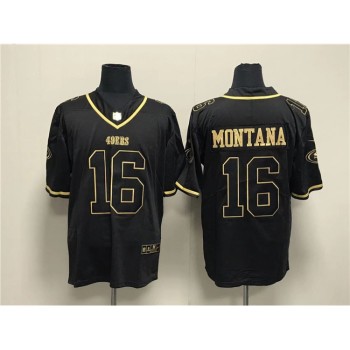 Men's San Francisco 49ers #16 Joe Montana Black Gold Stitched Jersey Men's San Francisco 49ers #16 Joe Montana Black Gold Stitched Jersey