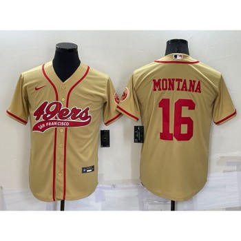 Men's San Francisco 49ers #16 Joe Montana Gold Cool Base Stitched Baseball Jersey Men's San Francisco 49ers #16 Joe Montana Gold Cool Base Stitched Baseball Jersey