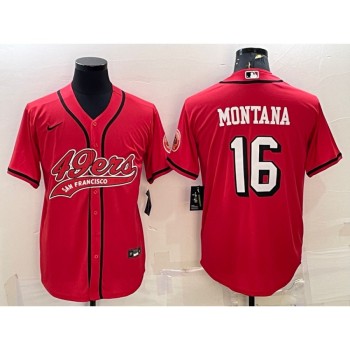 Men's San Francisco 49ers #16 Joe Montana New Red With Patch Cool Base Stitched Baseball Jersey Men's San Francisco 49ers #16 Joe Montana New Red With Patch Cool Base Stitched Baseball Jersey