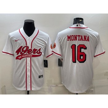 Men's San Francisco 49ers #16 Joe Montana New White With Patch Cool Base Stitched Baseball Jersey Men's San Francisco 49ers #16 Joe Montana New White With Patch Cool Base Stitched Baseball Jersey