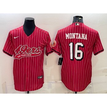 Men's San Francisco 49ers #16 Joe Montana Red With Patch Cool Base Stitched Baseball Jersey Men's San Francisco 49ers #16 Joe Montana Red With Patch Cool Base Stitched Baseball Jersey