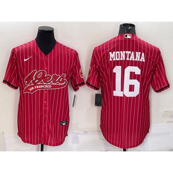 Men's San Francisco 49ers #16 Joe Montana Red With Patch Cool Base Stitched Baseball Jersey Men's San Francisco 49ers #16 Joe Montana Red With Patch Cool Base Stitched Baseball Jersey
