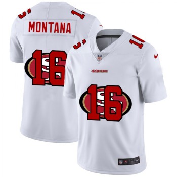 Men's San Francisco 49ers #16 Joe Montana White Shadow Logo Limited Stitched Jersey Men's San Francisco 49ers #16 Joe Montana White Shadow Logo Limited Stitched Jersey