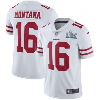 Men's San Francisco 49ers #16 Joe Montana White Super Bowl LIV Vaper Untouchable Limited Stitched NFL Jersey Men's San Francisco 49ers #16 Joe Montana White Super Bowl LIV Vaper Untouchable Limited Stitched NFL Jersey