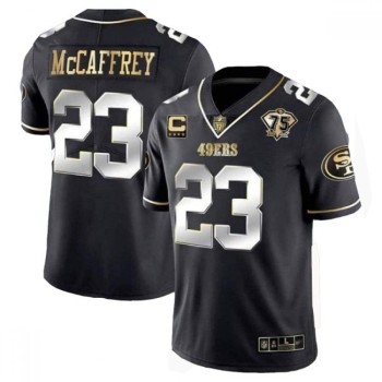 Men's San Francisco 49ers #23 Christian McCaffrey Black/Gold With C Patch Vapor Untouchable Limited Stitched Football Jersey Men's San Francisco 49ers #23 Christian McCaffrey Black/Gold With C Patch Vapor Untouchable Limited Stitched Football Jersey