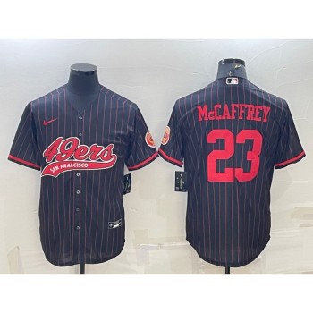 Men's San Francisco 49ers #23 Christian McCaffrey Black With Patch Cool Base Stitched Baseball Jersey Men's San Francisco 49ers #23 Christian McCaffrey Black With Patch Cool Base Stitched Baseball Jersey