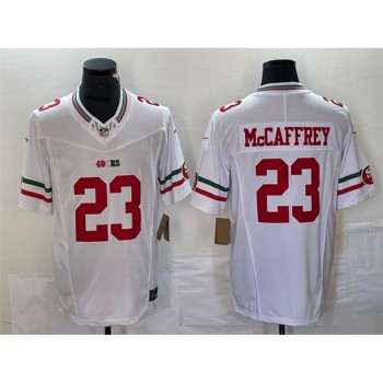 Men's San Francisco 49ers #23 Christian McCaffrey White 2023 F.U.S.E. Vapor Untouchable Limited Stitched Football Jersey Men's San Francisco 49ers #23 Christian McCaffrey White 2023 F.U.S.E. Vapor Untouchable Limited Stitched Football Jersey