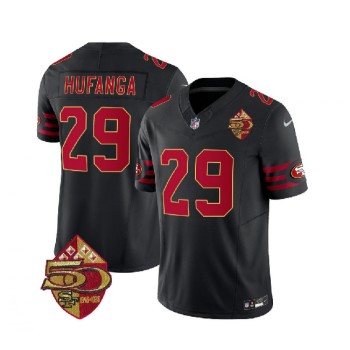 Men's San Francisco 49ers #29 Talanoa Hufanga Black 2023 F.U.S.E. 50th Patch Vapor Limited Stitched Football Jersey Men's San Francisco 49ers #29 Talanoa Hufanga Black 2023 F.U.S.E. 50th Patch Vapor Limited Stitched Football Jersey