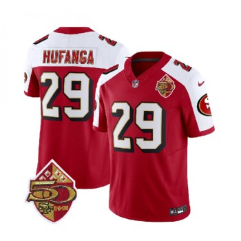 Men's San Francisco 49ers #29 Talanoa Hufanga Red/White 2023 F.U.S.E. 50th Patch Throwback Stitched Football Jersey Men's San Francisco 49ers #29 Talanoa Hufanga Red/White 2023 F.U.S.E. 50th Patch Throwback Stitched Football Jersey