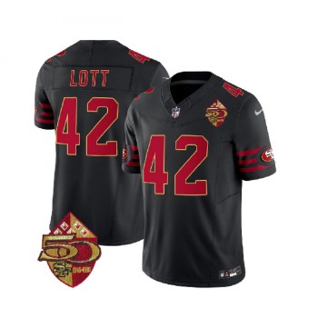 Men's San Francisco 49ers #42 Ronnie Lott Black 2023 F.U.S.E. 50th Patch Vapor Limited Stitched Football Jersey Men's San Francisco 49ers #42 Ronnie Lott Black 2023 F.U.S.E. 50th Patch Vapor Limited Stitched Football Jersey