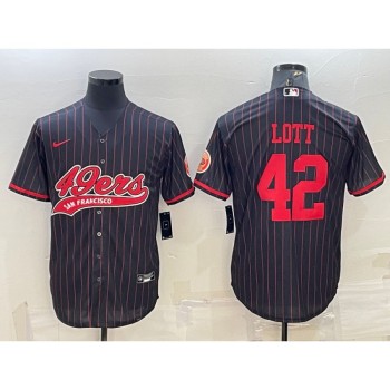Men's San Francisco 49ers #42 Ronnie Lott Black With Patch Cool Base Stitched Baseball Jersey Men's San Francisco 49ers #42 Ronnie Lott Black With Patch Cool Base Stitched Baseball Jersey