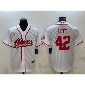 Men's San Francisco 49ers #42 Ronnie Lott White With Patch Cool Base Stitched Baseball Jersey Men's San Francisco 49ers #42 Ronnie Lott White With Patch Cool Base Stitched Baseball Jersey