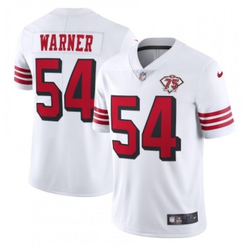Men's San Francisco 49ers #54 Fred Warner 2021 White 2nd 75th Anniversary 2nd Alternate Vapor Untouchable Limited Stitched NFL Jersey Men's San Francisco 49ers #54 Fred Warner 2021 White 2nd 75th Anniversary 2nd Alternate Vapor Untouchable Limited Stitched NFL Jersey