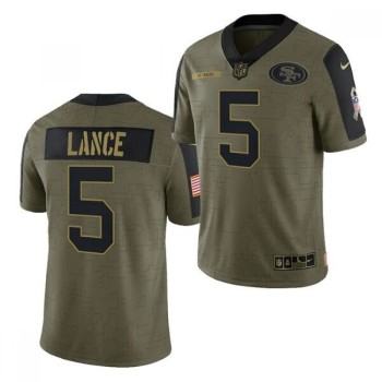 Men's San Francisco 49ers #5 Trey Lance 2021 Olive Salute To Service Limited Stitched Jersey Men's San Francisco 49ers #5 Trey Lance 2021 Olive Salute To Service Limited Stitched Jersey