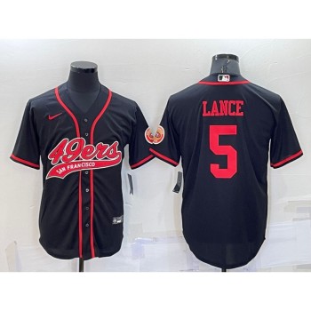 Men's San Francisco 49ers #5 Trey Lance Black Cool Base Stitched Baseball Jersey Men's San Francisco 49ers #5 Trey Lance Black Cool Base Stitched Baseball Jersey