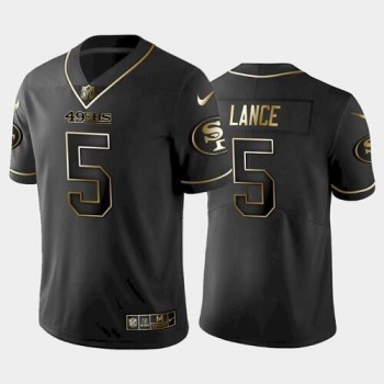 Men's San Francisco 49ers #5 Trey Lance Black golden edition Stitched Jersey Men's San Francisco 49ers #5 Trey Lance Black golden edition Stitched Jersey