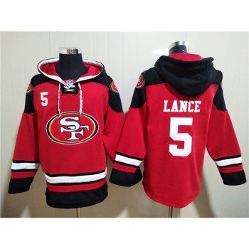 Men's San Francisco 49ers #5 Trey Lance Red All Stitched Sweatshirt Hoodie Men's San Francisco 49ers #5 Trey Lance Red All Stitched Sweatshirt Hoodie