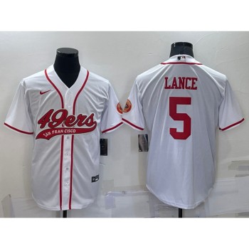 Men's San Francisco 49ers #5 Trey Lance White Cool Base Stitched Baseball Jersey Men's San Francisco 49ers #5 Trey Lance White Cool Base Stitched Baseball Jersey