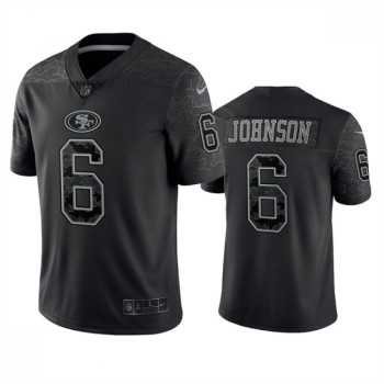 Men's San Francisco 49ers #6 Marcus Johnson Black Reflective Limited Stitched Football Jersey Men's San Francisco 49ers #6 Marcus Johnson Black Reflective Limited Stitched Football Jersey